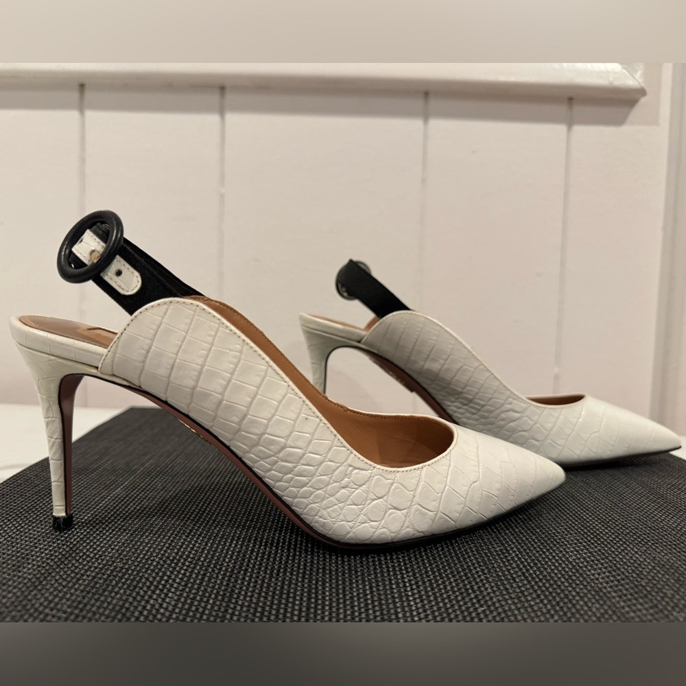 Aquazurra white crocodile effect, slingback heels